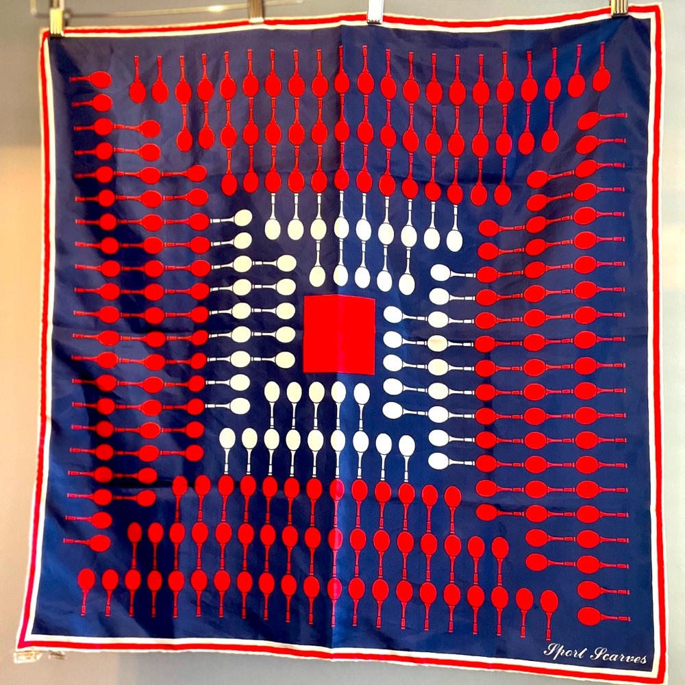 Vintage silk  1980’s Sports Scarf— tennis, badminton,ping pong